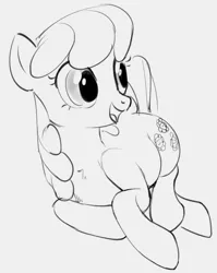 Size: 465x583 | Tagged: safe, artist:dotkwa, derpibooru import, cheerilee, earth pony, pony, cheeribetes, cute, female, mare, monochrome, open mouth, simple background, smiling, solo
