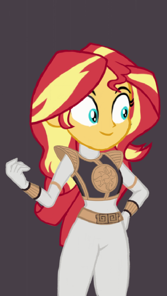 Size: 540x960 | Tagged: safe, artist:pabrony83, derpibooru import, sunset shimmer, human, equestria girls, crossover, cutie mark, female, gosei sentai dairanger, kibaranger, mighty morphin power rangers, power rangers, smiling, solo, super sentai, white ranger