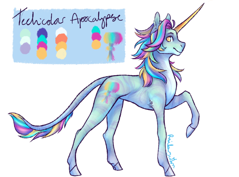 Size: 2846x2108 | Tagged: safe, artist:leechetious, derpibooru import, oc, oc:technicolour apocalypse, unofficial characters only, pony, unicorn, colored hooves, horn, leonine tail, raised hoof, reference sheet, simple background, solo, transparent background, unicorn oc