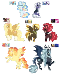 Size: 3115x3859 | Tagged: safe, artist:purfectprincessgirl, derpibooru import, applejack, big macintosh, discord, fancypants, fluttershy, king sombra, pinkie pie, pokey pierce, princess celestia, princess luna, rainbow dash, rarity, thunderlane, trouble shoes, oc, alicorn, hybrid, pony, unicorn, alicorn oc, antlers, blushing, celestimac, clothes, colored hooves, colored wings, colored wingtips, curved horn, draconequus hybrid, fancydash, female, floppy ears, floral head wreath, flower, freckles, glasses, horn, interspecies offspring, jewelry, lunacord, male, mare, neckerchief, necklace, offspring, parent:applejack, parent:big macintosh, parent:discord, parent:fancypants, parent:fluttershy, parent:king sombra, parent:pinkie pie, parent:pokey pierce, parent:princess celestia, parent:princess luna, parent:rainbow dash, parent:rarity, parent:thunderlane, parent:troubleshoes clyde, parents:celestimac, parents:fancydash, parents:lunacord, parents:raripierce, parents:sombrapie, parents:thunderjack, parents:troubleshy, rainbowpants, raripierce, rearing, shipping, simple background, sombrapie, stallion, straight, sweater, thunderjack, transparent background, troubleshy, unshorn fetlocks, wings