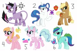 Size: 1096x729 | Tagged: safe, artist:cheseecakke, artist:lazuli, derpibooru import, oc, oc:apple blossom, oc:blue flames, oc:candy floss, oc:high status gal, oc:organized chaos, earth pony, hybrid, pegasus, pony, unicorn, base used, cutie mark, interspecies offspring, magical lesbian spawn, next generation, offspring, parent:big macintosh, parent:discord, parent:fancypants, parent:fluttershy, parent:lightning dust, parent:party favor, parent:pinkie pie, parent:rainbow dash, parent:rarity, parent:twilight sparkle, parents:discolight, parents:fluttermac, parents:partypie, parents:rainbowdust, parents:raripants, simple background, white background