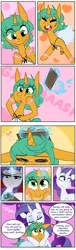 Size: 3100x10200 | Tagged: safe, artist:kryptchild, derpibooru import, rarity, snails, pony, unicorn, ask glitter shell, comic:when aero met glitter, advice, alternate hairstyle, bap, blushing, bracelet, clipboard, clothes, comic, crossdressing, cute, dress, excited, frown, glitter shell, glowing horn, heart, high res, hooves on cheeks, horn, hug, jewelry, levitation, magic, sigh, speech bubble, telekinesis