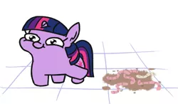 Size: 833x487 | Tagged: safe, artist:jargon scott, derpibooru import, twilight sparkle, oc, oc:puddle worms™, earthworm, pony, unicorn, worm, comic:puddle worms™, :t, cute, dirt, female, mare, pointing, simple background, smiling, solo, twiabetes, twiggie, unicorn twilight, wat, white background