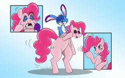 Size: 2000x1250 | Tagged: safe, artist:fox0808, derpibooru import, bouncy, pinkie pie, pony, bodysuit, clothes, costume, disguise, female, furry, mask, masking, pinkie pie suit, pinkie suit, ponysuit, rubber, solo