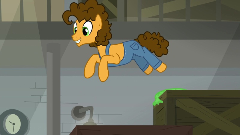 Size: 1920x1080 | Tagged: safe, derpibooru import, screencap, cheese sandwich, pony, the last laugh, clothes, overalls, solo