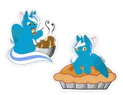Size: 1015x787 | Tagged: safe, artist:libertad10, derpibooru import, oc, oc:fleurbelle, unofficial characters only, alicorn, adorabelle, adorable face, alicorn oc, bow, cute, eating, food, gravy, hair bow, holiday, horn, mashed potatoes, pie, ponies in food, potato, thanksgiving, wings, yellow eyes