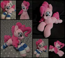 Size: 2000x1800 | Tagged: safe, artist:burgunzik, derpibooru import, pinkie pie, earth pony, pony, clothes, female, irl, mare, photo, plushie, socks, solo, striped socks