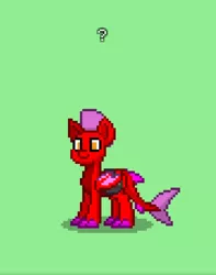 Size: 1080x1374 | Tagged: safe, artist:bravewind, derpibooru import, oc, unnamed oc, unofficial characters only, original species, pony, shark, shark pony, pony town, bat wings, donut steel, green background, hat, image, jpeg, original character do not steal, pixel art, question mark, satchel, shark tail, simple background, wings