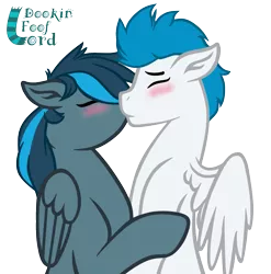 Size: 861x870 | Tagged: safe, artist:dookin, derpibooru import, oc, oc:niveous, oc:rosy firefly, unofficial characters only, pegasus, pony, blushing, cute, eyes closed, floppy ears, gay, kiss on the lips, kissing, male, oc x oc, shipping, simple background, spread wings, stallion, transparent background, wings