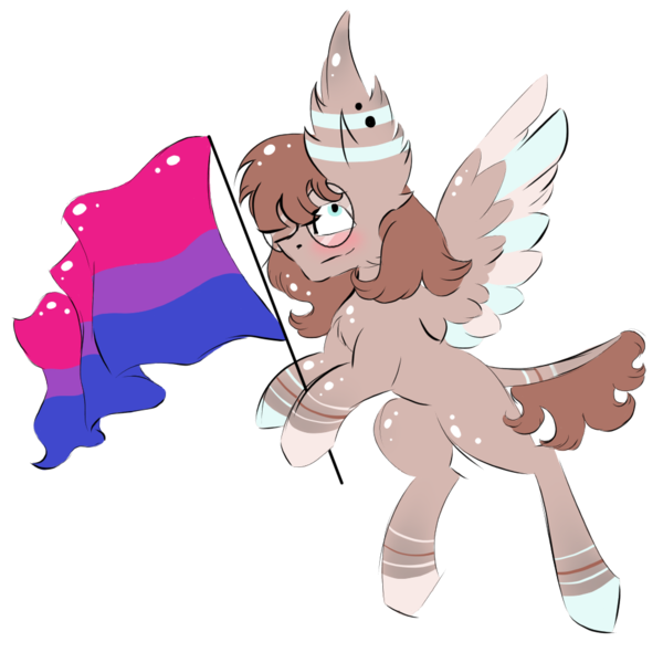 Size: 1000x1000 | Tagged: safe, artist:hunterthewastelander, derpibooru import, oc, unofficial characters only, pegasus, pony, bisexual pride flag, blushing, colored hooves, commission, ear fluff, flag, glasses, hoof hold, impossibly large ears, pegasus oc, pride, pride flag, rearing, simple background, transparent background, wings, ych result