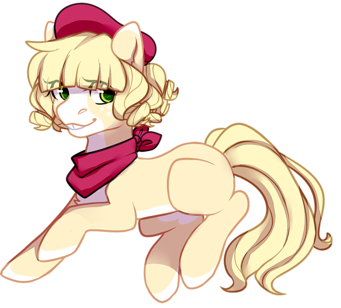 Size: 987x889 | Tagged: safe, artist:pomrawr, derpibooru import, oc, unofficial characters only, earth pony, pony, beret, earth pony oc, eye clipping through hair, hat, neckerchief, simple background, smiling, solo, transparent background