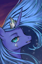 Size: 1280x1920 | Tagged: safe, artist:amarthgul, derpibooru import, princess luna, alicorn, pony, bust, female, lidded eyes, mare, night, portrait, solo