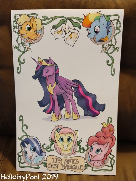 Size: 3024x4032 | Tagged: safe, artist:helicityponi, derpibooru import, applejack, fluttershy, pinkie pie, princess twilight 2.0, rainbow dash, rarity, twilight sparkle, twilight sparkle (alicorn), alicorn, earth pony, pegasus, pony, unicorn, the last problem, mane six, modern art, nouveau, older, older applejack, older fluttershy, older mane six, older pinkie pie, older rainbow dash, older rarity, older twilight