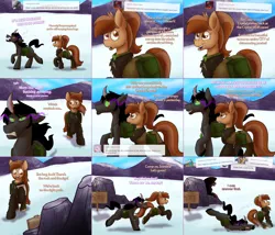 Size: 2104x1804 | Tagged: safe, artist:wiggles, derpibooru import, king sombra, oc, oc:coffee talk, oc:pun, pony, ask king sombra, ask pun, ask, bag, female, mare, saddle bag, snow