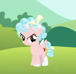 Size: 465x456 | Tagged: safe, artist:z-shadow-0, derpibooru import, cozy glow, pony, the ending of the end, angry eyes, bow, grass, stone