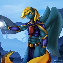 Size: 3000x3000 | Tagged: safe, artist:jamesjackobgermany, artist:shadowchisel, derpibooru import, oc, oc:thunder lightning, anthro, pegasus, abs, armor, image, jpeg, male, simple background, solo, solo male