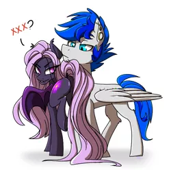 Size: 691x686 | Tagged: suggestive, artist:pixxpal, derpibooru import, oc, oc:lilac night, oc:turquoise, unofficial characters only, bat pony, pegasus, pony, bat pony oc, bat wings, butt, dock, fangs, female, male, mare, piercing, plot, seduction, simple background, stallion, straight, tail seduce, white background, wings