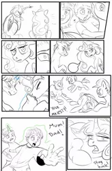 Size: 724x1103 | Tagged: safe, artist:candyclumsy, author:bigonionbean, derpibooru import, oc, oc:heartstrong flare, oc:king speedy hooves, oc:princess mythic majestic, oc:queen galaxia, oc:tommy the human, alicorn, human, comic:sick days, alicorn oc, aunt and nephew, bag, bags under eyes, canterlot, canterlot castle, child, clothes, comic, commissioner:bigonionbean, female, flashback, fusion, fusion:heartstrong flare, fusion:king speedy hooves, fusion:princess mythic majestic, fusion:queen galaxia, hat, holding back, horn, human oc, husband and wife, magic, male, passed out, random pony, riding, sad, servants, sick, sketch, sketch dump, swollen horn, thought bubble, uncle and nephew, vomit, vomiting, warning, wings