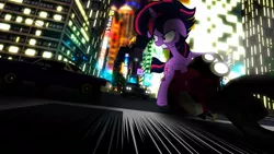 Size: 1024x576 | Tagged: safe, artist:bastbrushie, artist:vbastv, derpibooru import, twilight sparkle, pegasus, pony, akira, car, city, night, road, solo, tokyo