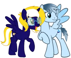 Size: 1307x1061 | Tagged: safe, artist:northerndawnart, derpibooru import, oc, oc:scirocco seaspray, oc:time vortex (th3bluerose), unofficial characters only, alicorn, pegasus, pony, 2020 community collab, derpibooru community collaboration, alicorn oc, base used, female, glasses, horn, male, oc x oc, pegasus oc, raised hoof, shipping, simple background, straight, timocco, transparent background, wings