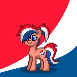 Size: 700x700 | Tagged: safe, artist:band sickle, derpibooru import, oc, oc:pep step, ponified, unofficial characters only, drink pony, earth pony, food pony, original species, pony, pony town, abstract background, cute, drink, female, freckles, mare, original character do not steal, pepsi, pepsi mare, ponytail, simple background, soda, striped mane