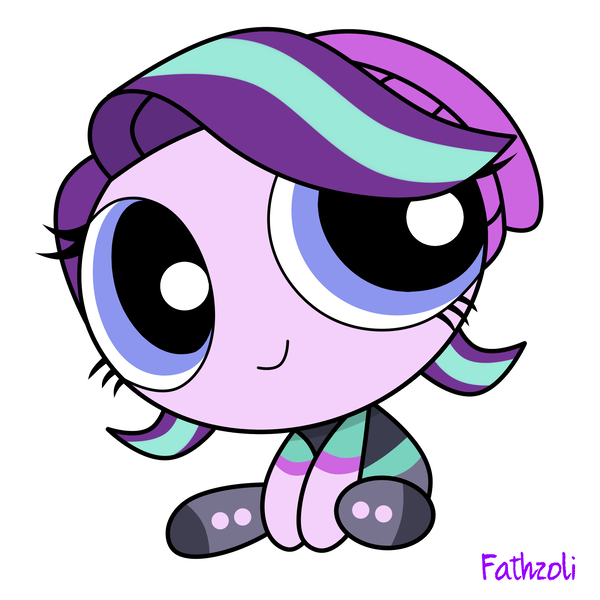 Size: 2100x2100 | Tagged: safe, artist:fathzoli, derpibooru import, starlight glimmer, equestria girls, cute, digital art, female, glimmerbetes, powerpuff girls 2016, powerpuffified, simple background, sitting, solo, the powerpuff girls, wide eyes