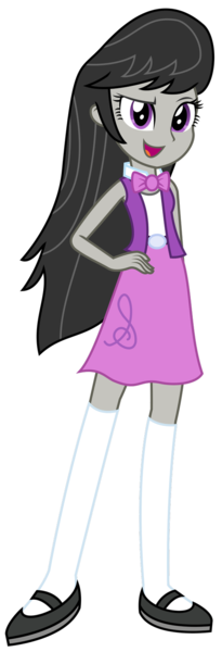 Size: 523x1529 | Tagged: safe, artist:sketchmcreations, derpibooru import, octavia melody, equestria girls, equestria girls series, bowtie, clothes, commission, female, hand on hip, mary janes, open mouth, shoes, simple background, skirt, sleeveless, socks, transparent background, vector, vest