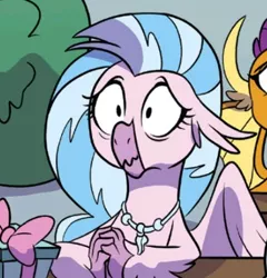 Size: 370x386 | Tagged: artist:nanook123, cropped, cute, derpibooru import, diastreamies, faic, idw, safe, scrunchy face, silverstream, smolder, spoiler:comic, spoiler:comicholiday2019