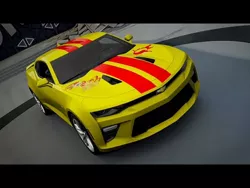 Size: 480x360 | Tagged: safe, derpibooru import, sunset shimmer, pony, car, chevrolet, chevrolet camaro, cutie mark, female, forza horizon, forza horizon 3, game screencap, mare, video game