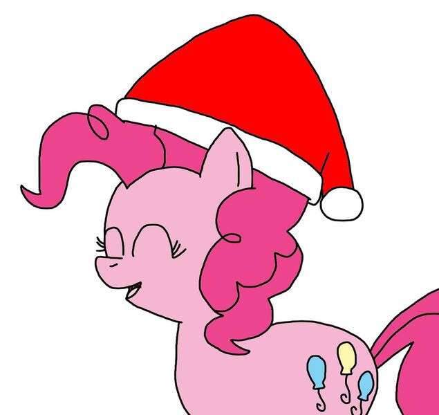 Size: 1024x968 | Tagged: safe, derpibooru import, pinkie pie, earth pony, pony, cap, christmas, eyes closed, female, hat, holiday, mare, santa hat, simple background, smiling, solo, white background