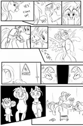 Size: 724x1103 | Tagged: safe, artist:candyclumsy, author:bigonionbean, derpibooru import, oc, oc:aerial agriculture, oc:candy clumsy, oc:earthing elements, oc:princess healing glory, oc:tommy the human, human, pegasus, comic:sick days, bedroom, canterlot, canterlot castle, chair, child, clothes, comic, commissioner:bigonionbean, cute, dialogue, female, fusion, fusion:aerial agriculture, fusion:earthing elements, fusion: princess healing glory, galloping, grandparent and grandchild moment, grandparents, hair bun, hallway, human oc, husband and wife, maid, male, nurse, nuzzles, nuzzling, puffy cheeks, random pony, riding, royal guard, sketch, sketch dump, spectacles, warning sign, whinny