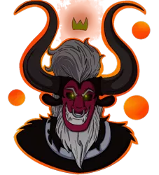 Size: 756x834 | Tagged: artist:teanorthlight, beard, centaur, crown, derpibooru import, evil grin, facial hair, glow, glowing eyes, grin, head shot, horns, jewelry, looking at you, lord tirek, magic, mohawk, nose piercing, nose ring, nudity, piercing, regalia, safe, simple background, smiling, transparent background
