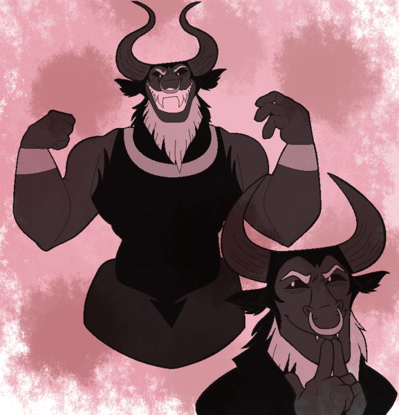 Size: 808x840 | Tagged: adorabolical, artist:teanorthlight, beard, bracer, centaur, cute, derpibooru import, doodle, evil grin, facial hair, fangs, grin, horns, looking at you, lord tirek, nose piercing, nose ring, piercing, safe, shackles, smiling, solo, tirebetes