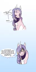 Size: 1171x2285 | Tagged: safe, artist:blackblood-queen, derpibooru import, oc, oc:clementine, unofficial characters only, pony, unicorn, dialogue, female, hair over one eye, intimidating, mare, offspring, parent:oc:annie belle, parents:oc x oc, solo, the aristocats