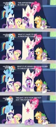 Size: 1280x2872 | Tagged: suggestive, derpibooru import, edit, edited screencap, screencap, applejack, fluttershy, pinkie pie, rainbow dash, rarity, spike, twilight sparkle, twilight sparkle (alicorn), alicorn, dragon, earth pony, pegasus, pony, unicorn, the beginning of the end, comic, cutie map, dialogue, female, floppy ears, implied prostate exam, implied testicular exam, male, mane seven, mane six, mare, scroll, twilighting, wide eyes, winged spike, worried