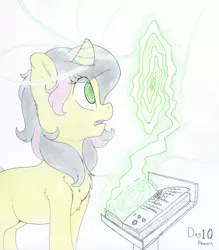 Size: 1715x1955 | Tagged: safe, artist:fluffyxai, derpibooru import, oc, oc:spiralhoof, unofficial characters only, pony, book, chest fluff, corruption of magic, fascinated, glow, hypnosis, hypnovember 2019, inktober, inktober 2019, magic, pattern, solo, spiral, stare, swirly eyes, traditional art