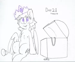Size: 1154x948 | Tagged: safe, artist:fluffyxai, derpibooru import, rainbow dash, pegasus, pony, accessory, alternate hairstyle, chest, chest fluff, crown, enchantment, female, glow, glowing eyes, hypnovember 2019, inktober, inktober 2019, jewelry, lineart, mare, mind control, regalia, sitting, smiling, solo, traditional art