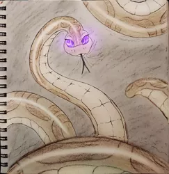 Size: 3695x3805 | Tagged: artist:fluffyxai, coils, derpibooru import, forked tongue, hypnosis, hypnovember 2019, inktober, inktober 2019, kaa eyes, looking at you, no pony, oc, oc:anika, offscreen character, pov, safe, snake, solo, tail, traditional art, unofficial characters only, wrapped up
