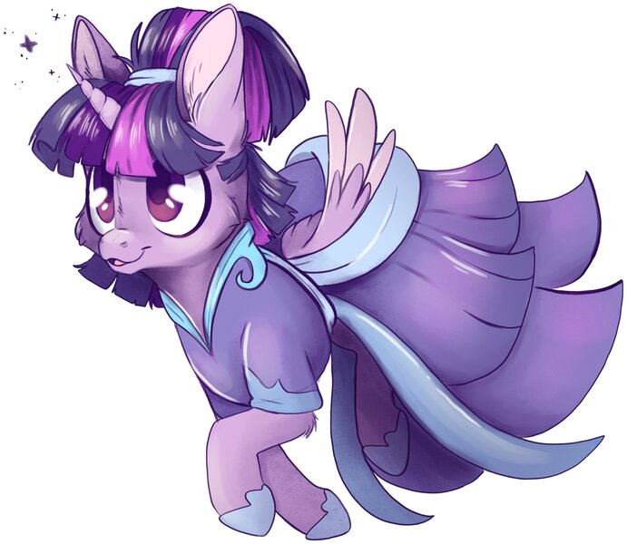 Size: 2048x1778 | Tagged: safe, alternate version, artist:cutepencilcase, derpibooru import, twilight sparkle, twilight sparkle (alicorn), alicorn, pony, the last problem, alternate hairstyle, cheek fluff, clothes, coronation dress, cute, dress, ear fluff, female, leg fluff, mare, open mouth, second coronation dress, simple background, solo, twiabetes, white background