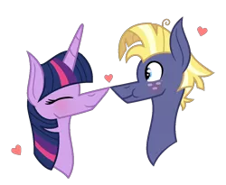 Size: 1100x903 | Tagged: safe, artist:darbypop1, derpibooru import, star tracker, twilight sparkle, pony, blushing, boop, bust, cute, eyes closed, female, heart, male, noseboop, portrait, profile, shipping, simple background, straight, transparent background, twitracker