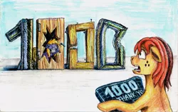 Size: 1129x708 | Tagged: safe, artist:sa1ntmax, derpibooru import, oc, oc:airily gale, oc:wit ray, unofficial characters only, earth pony, pegasus, pony, 1000, broken door, female, male, smiling, traditional art