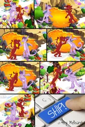 Size: 626x930 | Tagged: safe, derpibooru import, edit, editor:melisareb, garble, lilac links, prominence, dragon, earth pony, pony, sweet and smoky, the hearth's warming club, background pony, bouquet, button, dragoness, female, flower, gameloft, garbinence, keyboard, lava, male, meme, shipping, snow, straight, upgrade meme