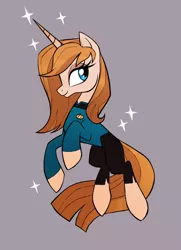 Size: 2116x2924 | Tagged: safe, artist:rollingrabbit, derpibooru import, oc, unofficial characters only, pony, unicorn, beverly crusher, clothes, female, mare, simple background, solo, star trek, starfleet, uniform