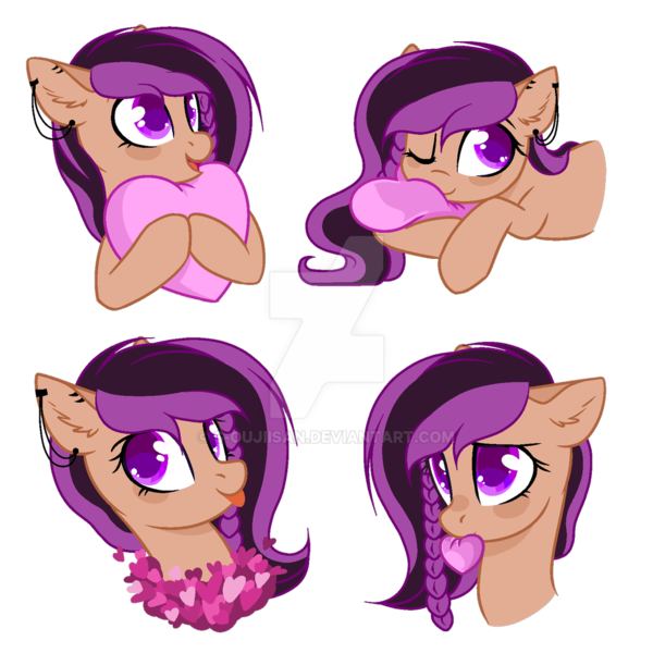 Size: 1024x1024 | Tagged: safe, artist:cloud-fly, artist:s-oujiisan, derpibooru import, oc, oc:ponebox, unofficial characters only, pony, base used, bust, deviantart watermark, ear piercing, earring, floral head wreath, flower, heart, heart pillow, jewelry, male, mouth hold, obtrusive watermark, one eye closed, piercing, pillow, simple background, stallion, tongue out, transparent background, watermark, wink
