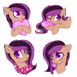 Size: 1024x1024 | Tagged: safe, artist:cloud-fly, artist:s-oujiisan, derpibooru import, oc, oc:ponebox, unofficial characters only, pony, base used, bust, deviantart watermark, ear piercing, earring, floral head wreath, flower, heart, heart pillow, jewelry, male, mouth hold, obtrusive watermark, one eye closed, piercing, pillow, simple background, stallion, tongue out, transparent background, watermark, wink