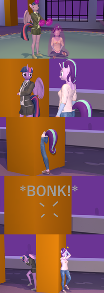 Size: 1920x5400 | Tagged: 3d, alicorn, anthro, artist:papadragon69, bonk, comic, derpibooru import, magic, old master q, ouch, parody, reference, safe, source filmmaker, starlight glimmer, twilight sparkle, twilight sparkle (alicorn)