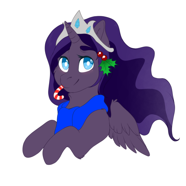 Size: 2000x2000 | Tagged: safe, artist:dollpone, derpibooru import, oc, oc:princess crystal, alicorn, pony, bust, candy, candy cane, female, food, mare, portrait, solo