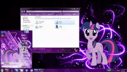 Size: 1192x670 | Tagged: safe, derpibooru import, twilight sparkle, pony, unicorn, buttons, desktop, female, mare, microsoft, panel, smiling, solo, theme, windows, windows 7, windows 7 skin, windows 7 theme