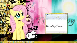 Size: 1920x1080 | Tagged: safe, derpibooru import, angel bunny, fluttershy, pegasus, pony, rabbit, animal, buttons, desktop, document, female, flower, font, mare, microsoft, smiling, solo, wallpaper, windows, windows 7, wings, wordpad