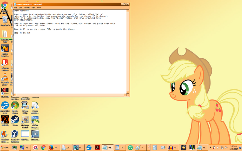 Size: 1439x899 | Tagged: safe, derpibooru import, applejack, pony, buttons, female, mare, microsoft, notebook, notepad, smiling, wallpaper, windows, windows 7